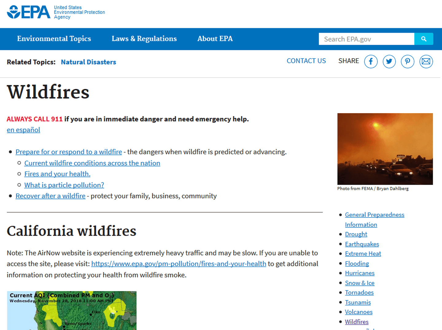 EPA wildfire website image